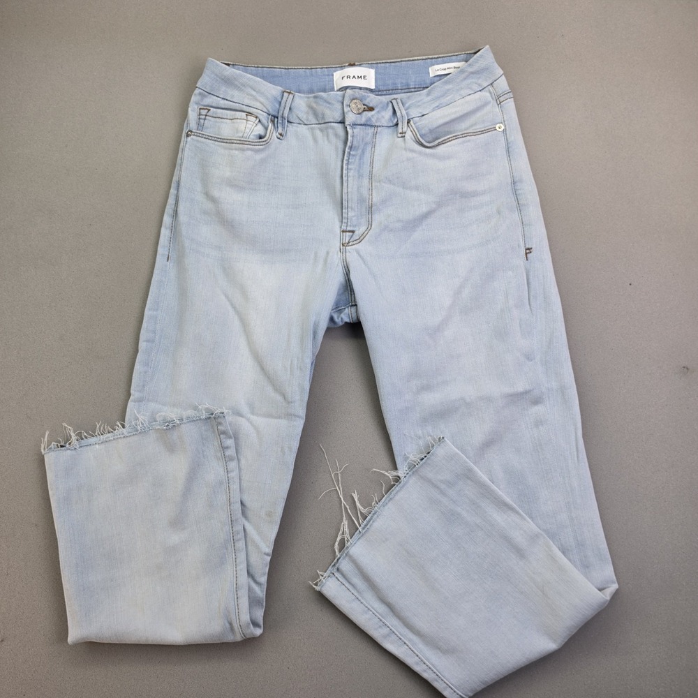 FRAME Le Crop Mini Boot Jeans Womens 31 Light Wash Raw Hem Cropped Bootcut Denim
